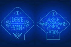 Laser Engraving LED Acrylic Lamp Love You CDR File