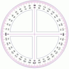 Laser Engraving Math Protractor 180 Degrees CDR, DXF and Ai Vector File