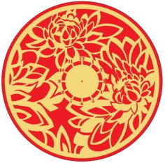 Laser Engraving Wall Clock Flowers Yellow and Red CDR File
