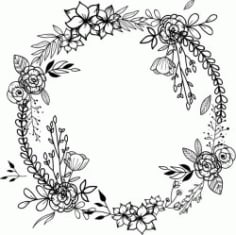 Laser Engraving Wreath With Poppies Cnc Free Vector DXF File