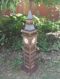 London Big Ben Laser Cut 3D Model Clock Tower Free Vector CDR File