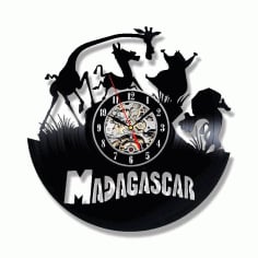 Madagascar Theme Vinyl Record Wall Clock Laser Cut Vector CDR Vectors File