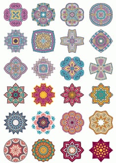 Mandala Flower Doodle Ornaments Set Free CDR Vectors File