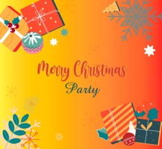 Merry Christmas Party Card Template Bright Colorful Decorative Elements Free Vector