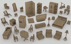 Mini Kit Furniture Dollhouse Laser Cut Mdf 3mm Free CDR Vectors File