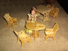 Mini Wooden Chair and Table Doll House CDR File