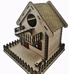Mockup Birdhouse House With Plywood Balcony CDR and DXF File