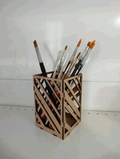 Modern Pencil Holder For Office Table 3mm Laser Cut DXF File