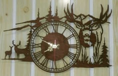 Mountains Deer Decorative Wall Clock Free DXF Vectors File