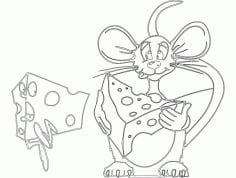 Mouse With Cheese Cute Animal Line Drawings DXF File
