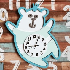Multilayer Teddy Clock CNC Laser Cutting Free Vector CDR File