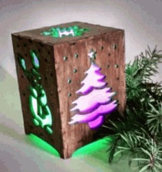 New Year Christmas Tree Lamp Laser Cut Wooden Lamp CDR Vectors File