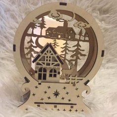 Night Light Table Lamp Wooden Christmas House Multilayer Lamp Free Laser Cut File