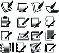 Notebook and Pen Icon Set Template Free Vector