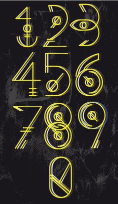 Numbers Artistic Signs Decor Yellow Free Vector