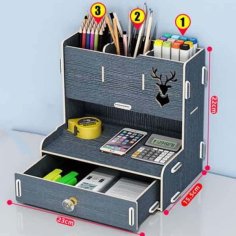 Office and Home Stationery Desk Organizer Pen Holder Storage Box with Drawer Laser Cut File
