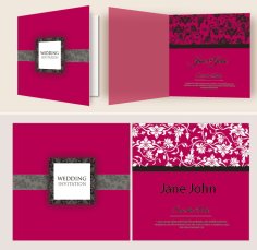 Open Black Floral Wedding Invitation Card Template Free Vector