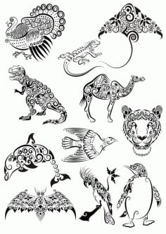 Ornament Animals Tattoo Vectors Pack CDR File