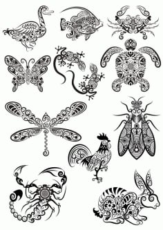 Ornament Animals Tribal Tattoo Design Art CDR File