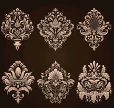 Ornamental Floral Damask Elements Material Free Vector