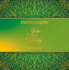Ornate Green Wedding Invitation Card Sample Free Vector