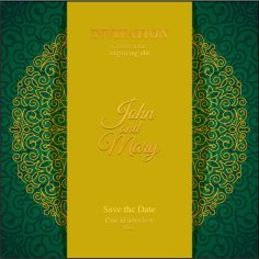 Ornate Green Wedding Invitation Card Template Design Free Vector