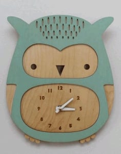 Owl Cute Wall Clock Design Wooden CDR File