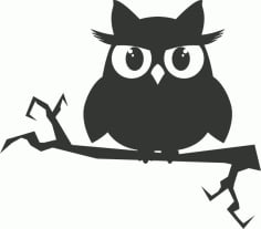 Owl on a branch sticker vector Laser Cut CDR File