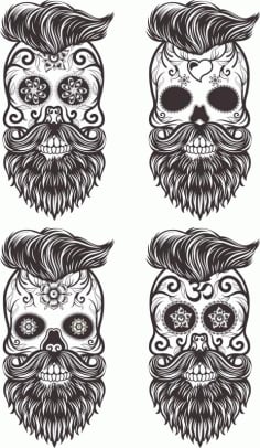 Painted Bearded Mustache Skull Free Design CDR File