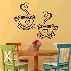 Pair of Coffee Cups Cafe Tea Wall Stickers Cafe Art Laser Cut Free CDR File