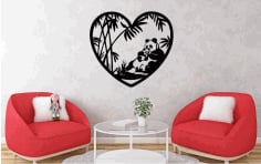 Panda in Heart Wall Decor CDR DXF Free Vector