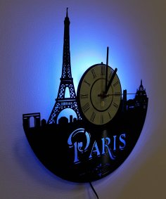 Paris France Wall Clock with Vinyl Record DXF File