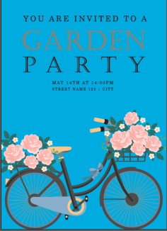 Party Invitation Card Template Bicycle Flowers Icons Decoration Free Vector