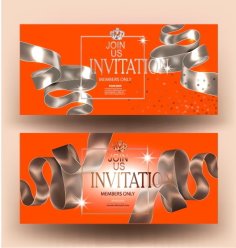 Party Invitation Card with Silk Curly Ribbons and Grown Free Vector