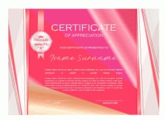 Pink Line Certificate Template Free Vector File