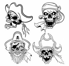 Pirate Skull Icons Black White Sketch Frightening Design Free Vector