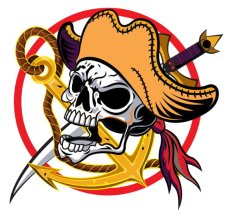 Pirating Skull Vector with Sward Tattoo Design Skull Sticker Free Vector