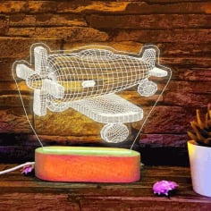 Plane 3D Illusion Lamp Acrylic LED CDR and DXF File