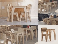 Plywood Cafe Furniture Set Chair Table Laser Cut DXF File