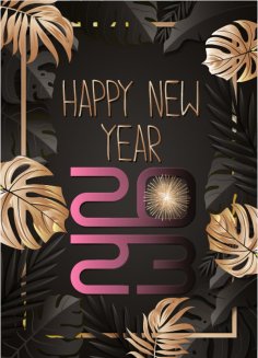 Poster 2023 Happy New Year Black Color Design Free Vector