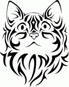 Pretty Tribal Cat Face Silhouette Vector Free CDR Vectors File