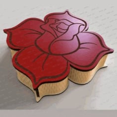 Red Rose Laser Engraving Wooden Box CDR File