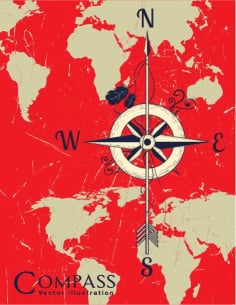 Retro Design Global Map Backdrop Compass Background Free Vector