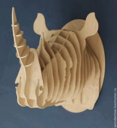 Rhino 3D Wooden Wall Mounted Head Laser Cut Puzzle CDR File