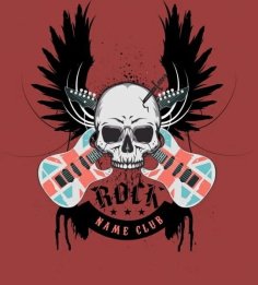 Rock Club Logo Skull Wing Guitar Icons Decoration Free Vector
