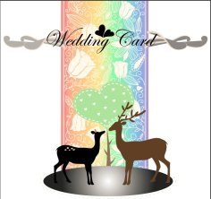 Romantic Wedding Invitation Card with Deer Free Vector