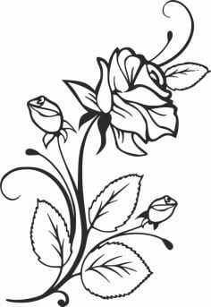 Rose and Rosebuds Beautiful Flower Stencil Free DXF Vectors File