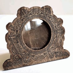 Round Wooden Photo Frame Decorative Engraved Laser Cut CDR File