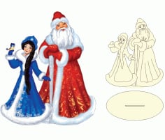 Santa Clause And Snowmaiden Christmas Decoration Laser Cut CDR File