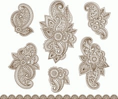 Set Mehndi Flower Pattern Henna Drawing Free CDR Vectors File